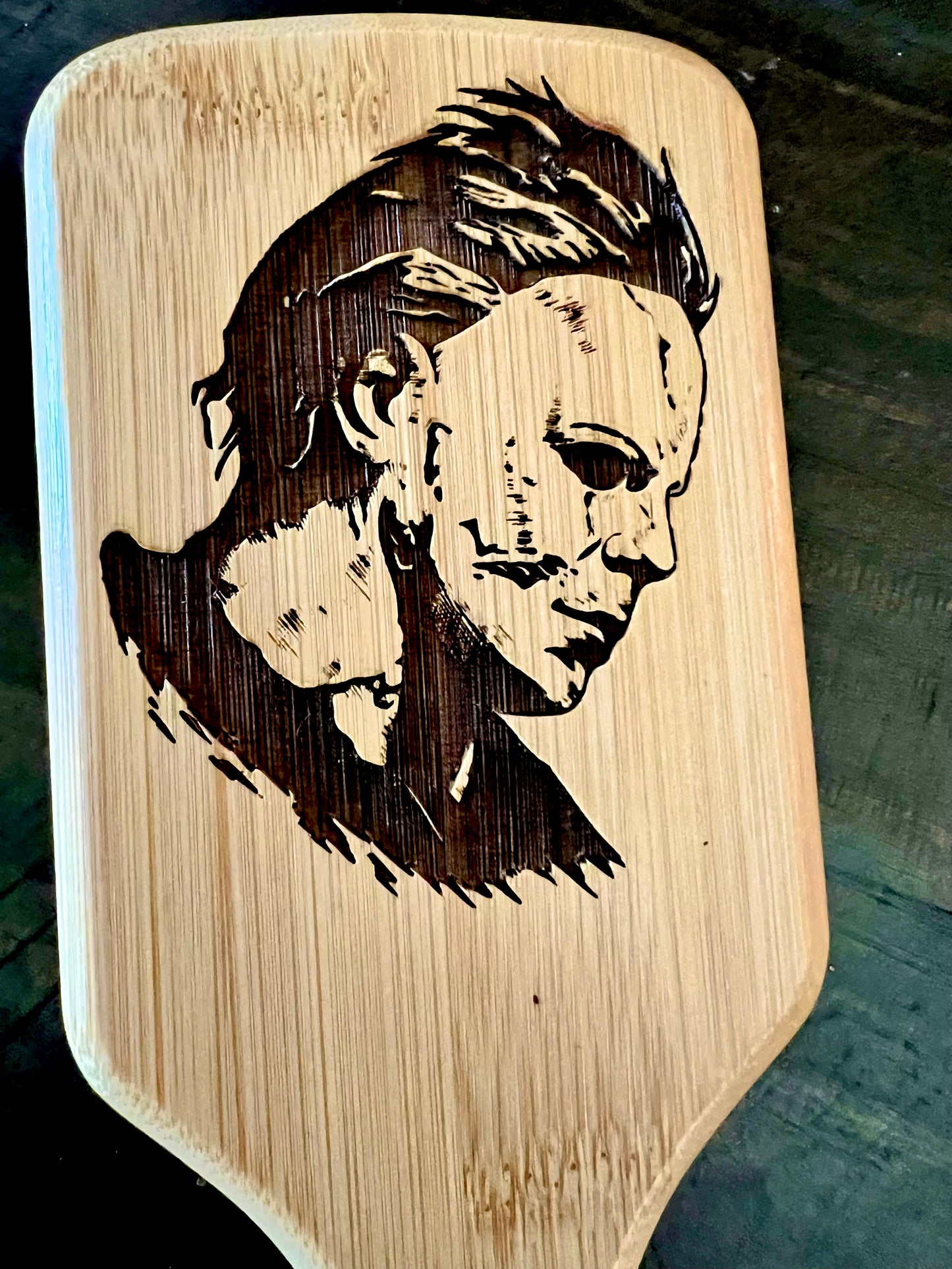 Hairbrush - Michael Myers Design Engraved on Bamboo Handle Halloween