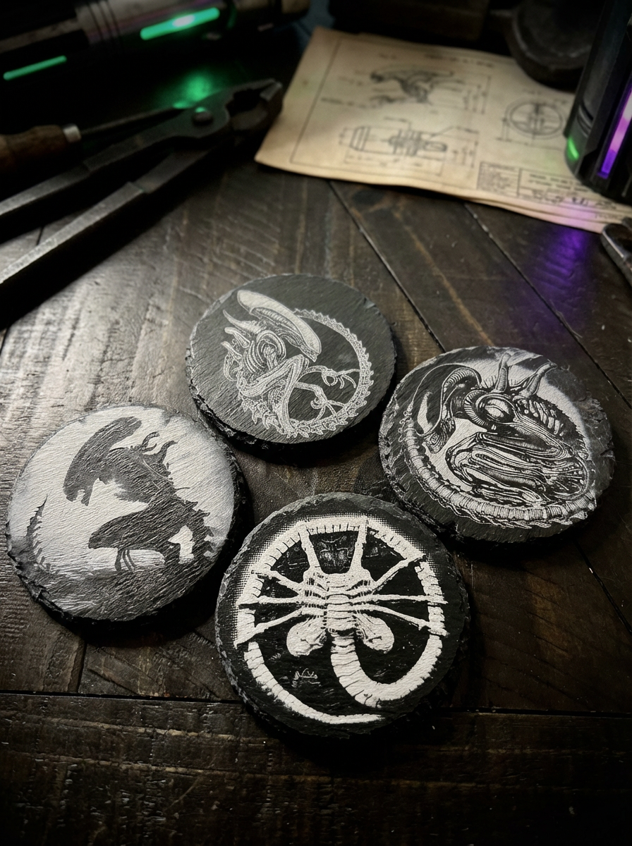 Coaster Set - Alien Xenomorph Engraved on Slate (Set of four)