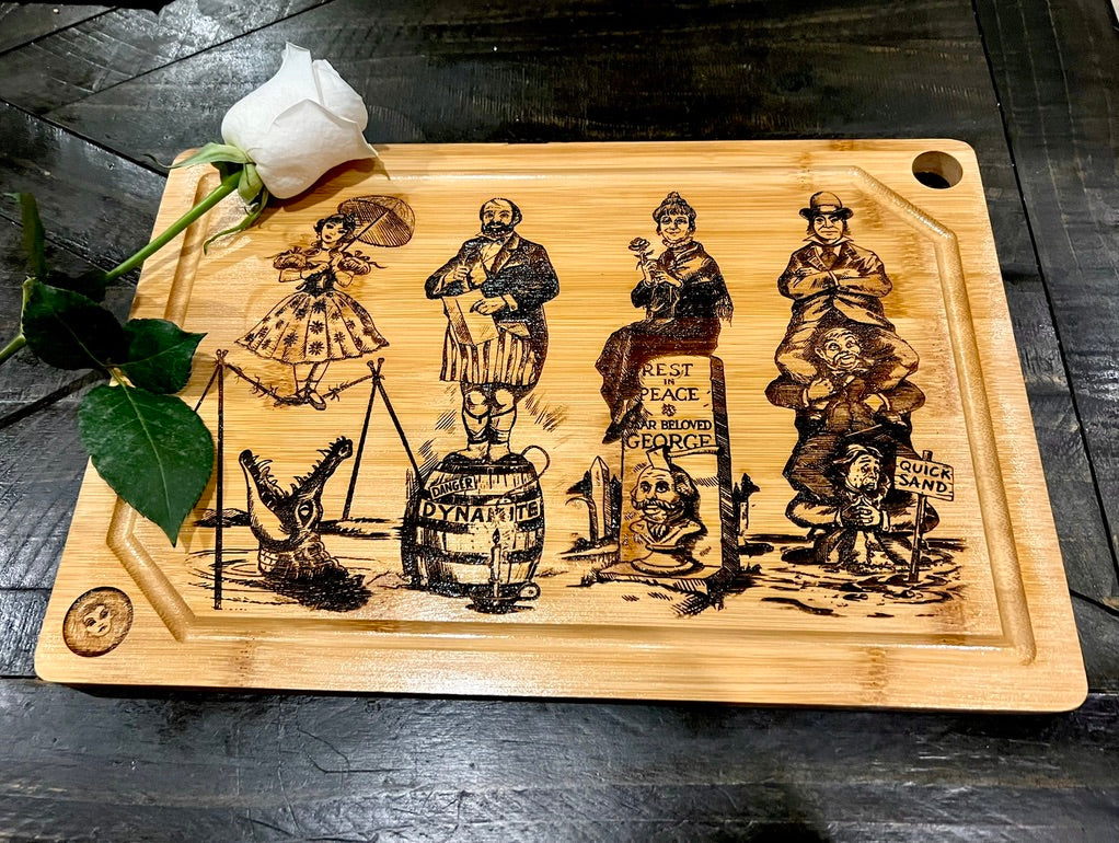 Cutting / Charcuterie Board - Haunted Stretching Portraits engraved on heavy duty bamboo