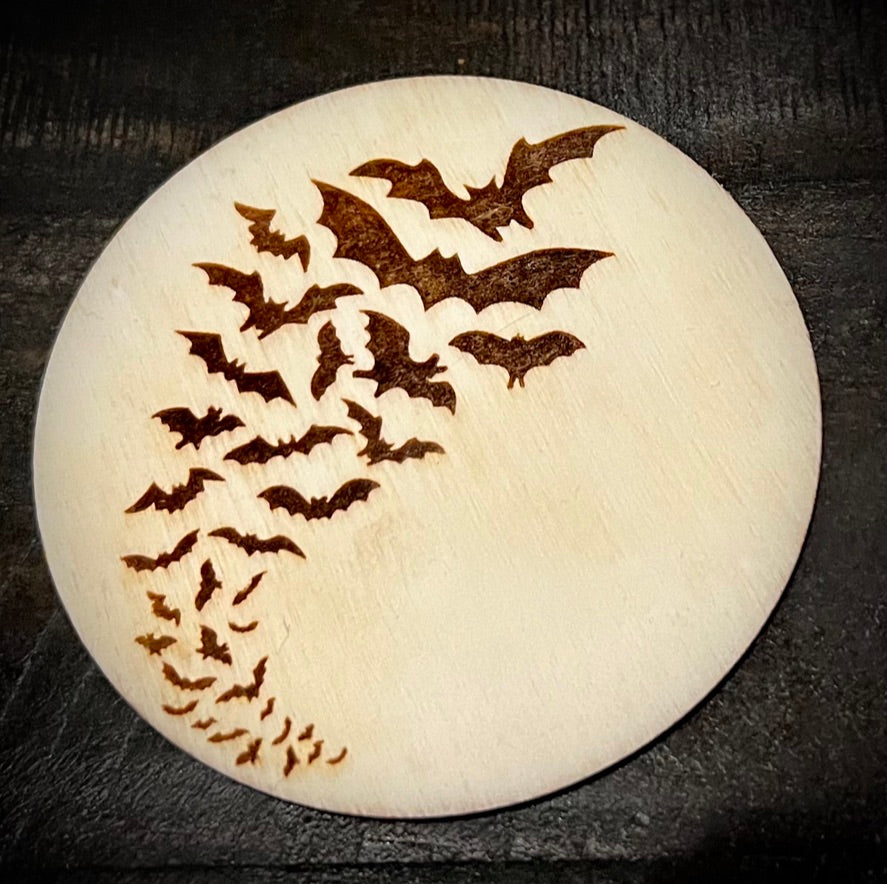 Coaster Set - Bats! Engraved on Wood with Cork backing (set of 4)