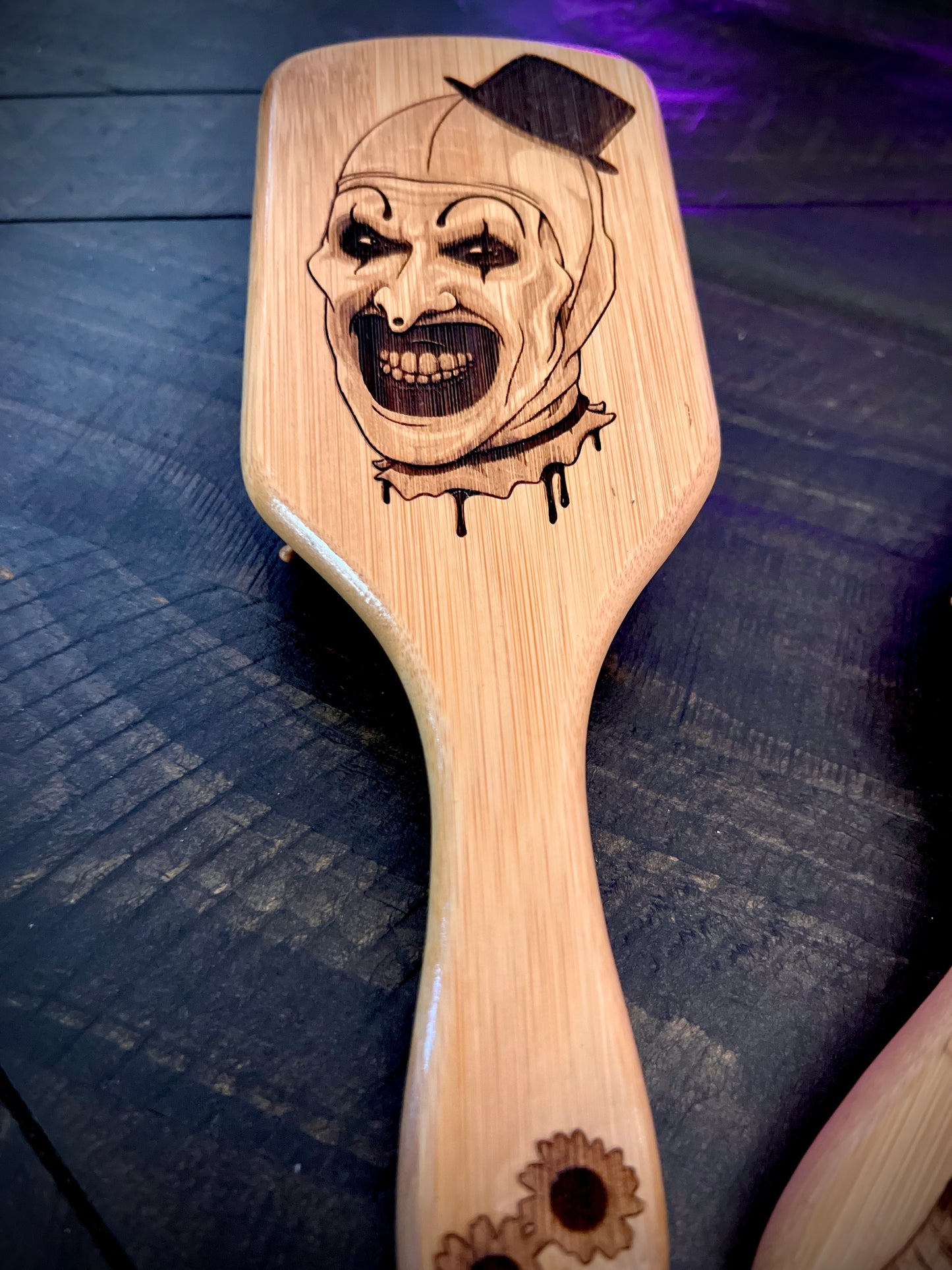Hairbrush - Art the Clown Engraved on Bamboo Terrifier