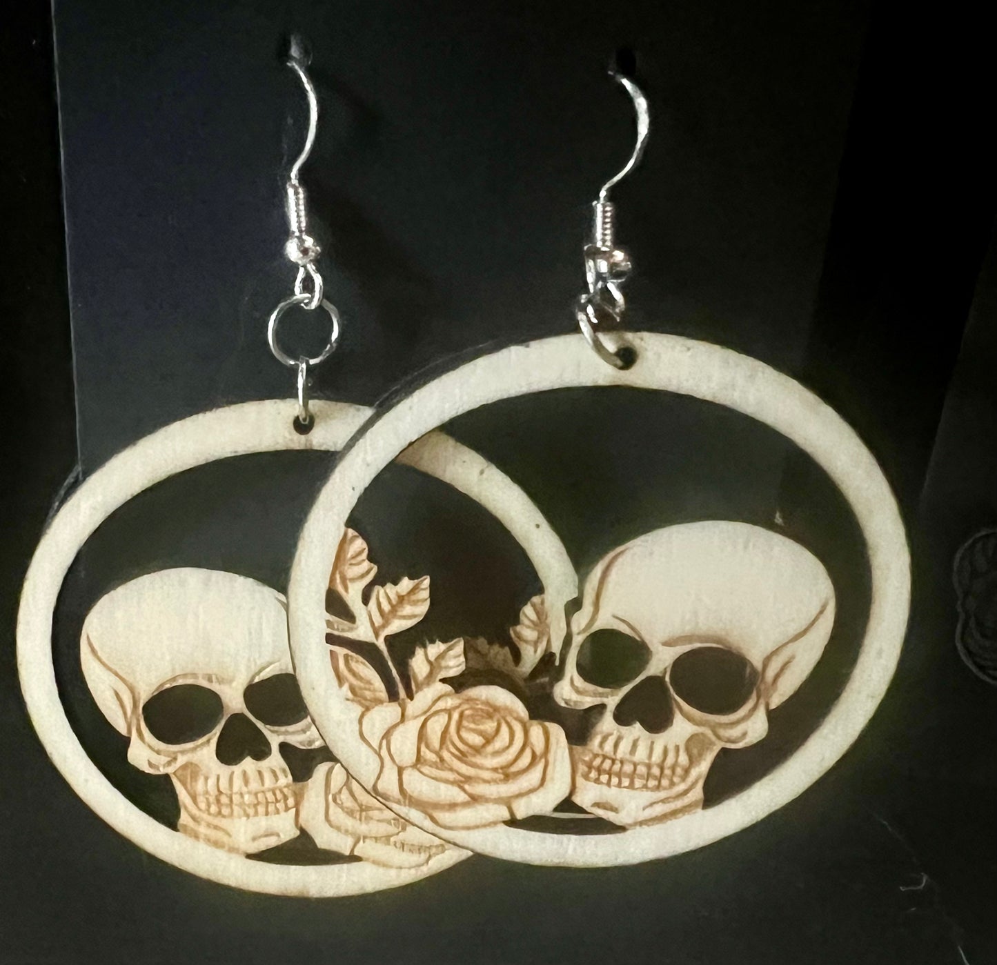 Earrings - Skull & Roses Hoop Gothic Spooky Fun