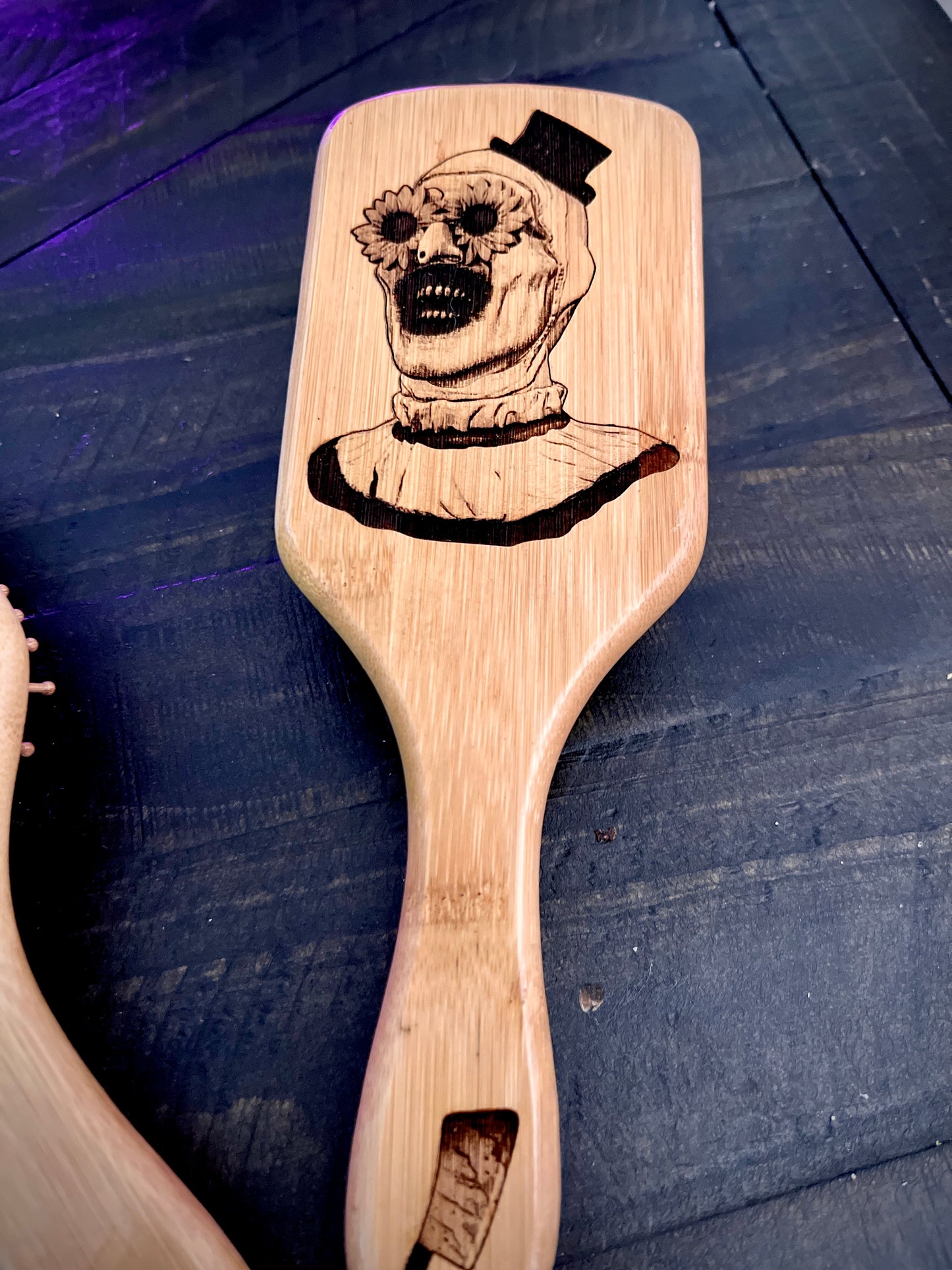 Hairbrush - Art the Clown Engraved on Bamboo Terrifier