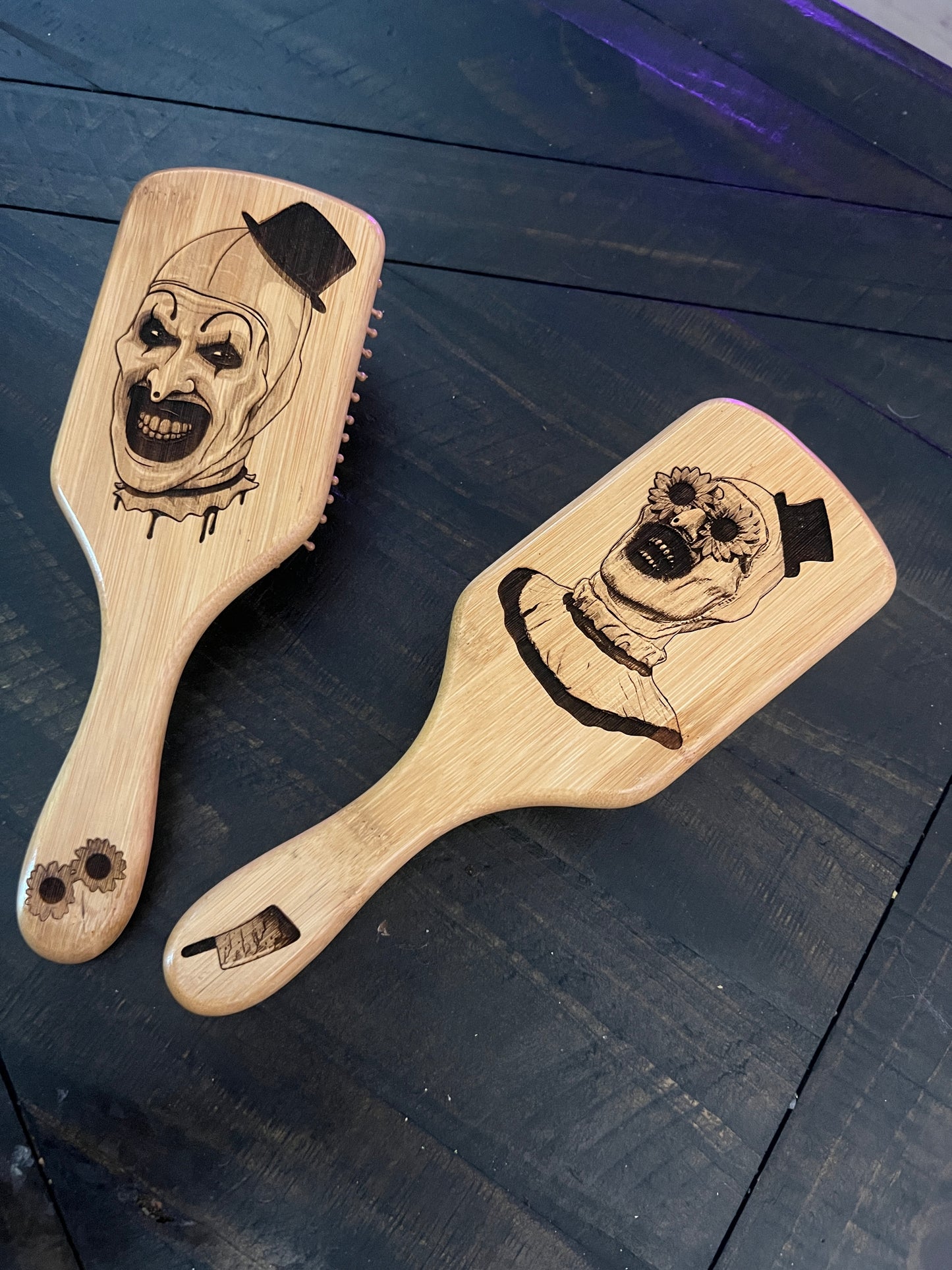 Hairbrush - Art the Clown Engraved on Bamboo Terrifier