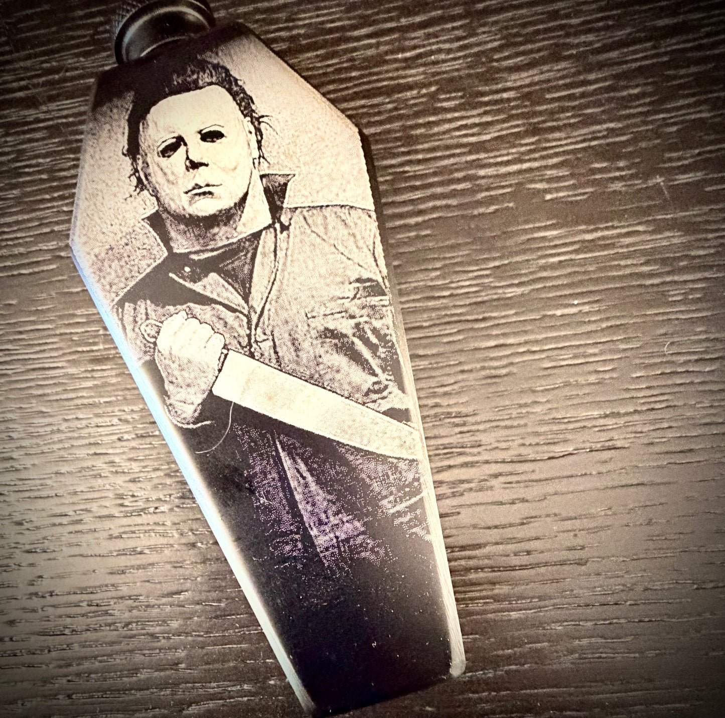 Flask - Michael Myers Coffin Shaped Stainless Steel Halloween Engraved Metal