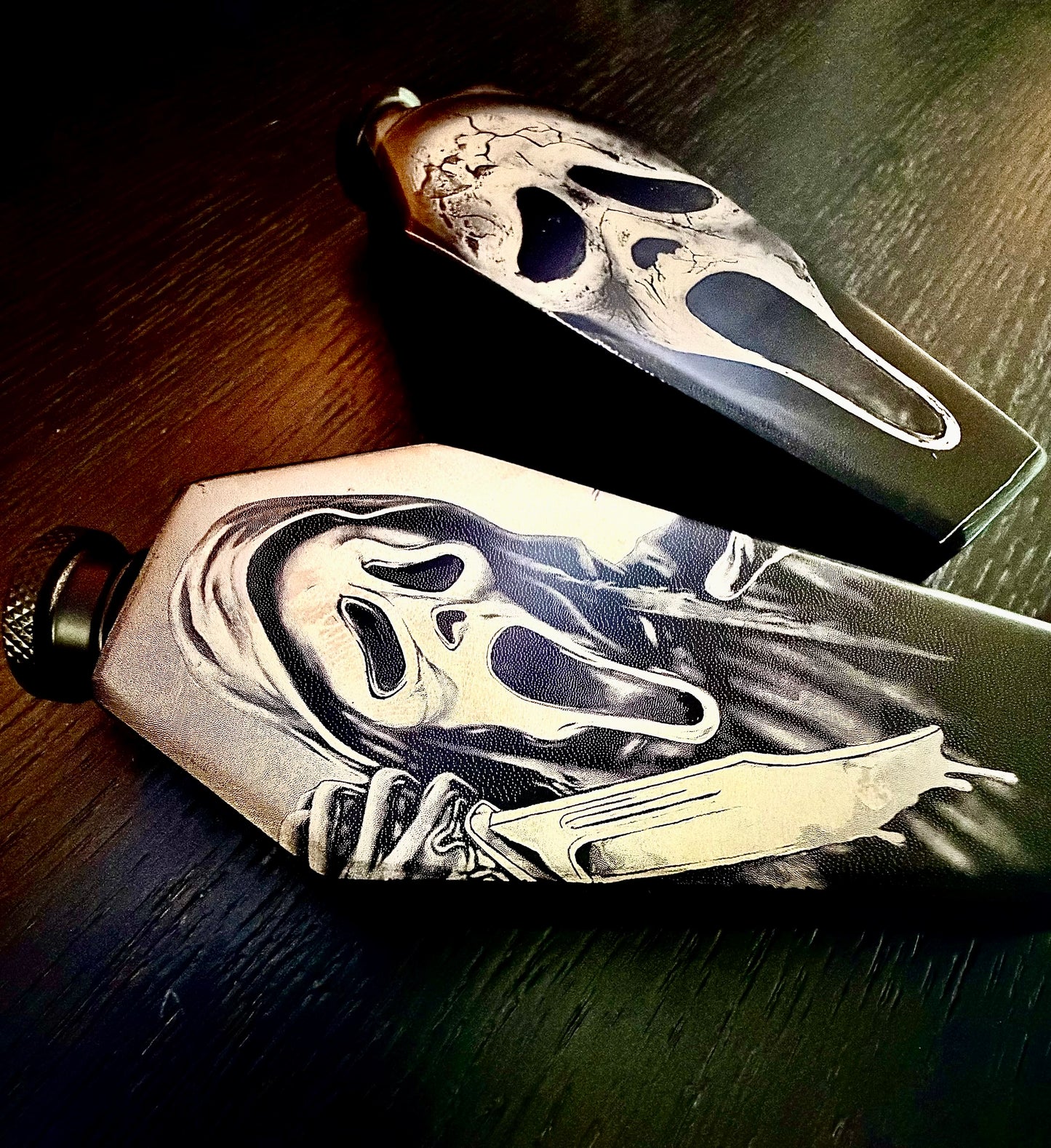 Flask - Ghostface Coffin Shaped Stainless Steel Dual-Sided Engraved Metal Scream