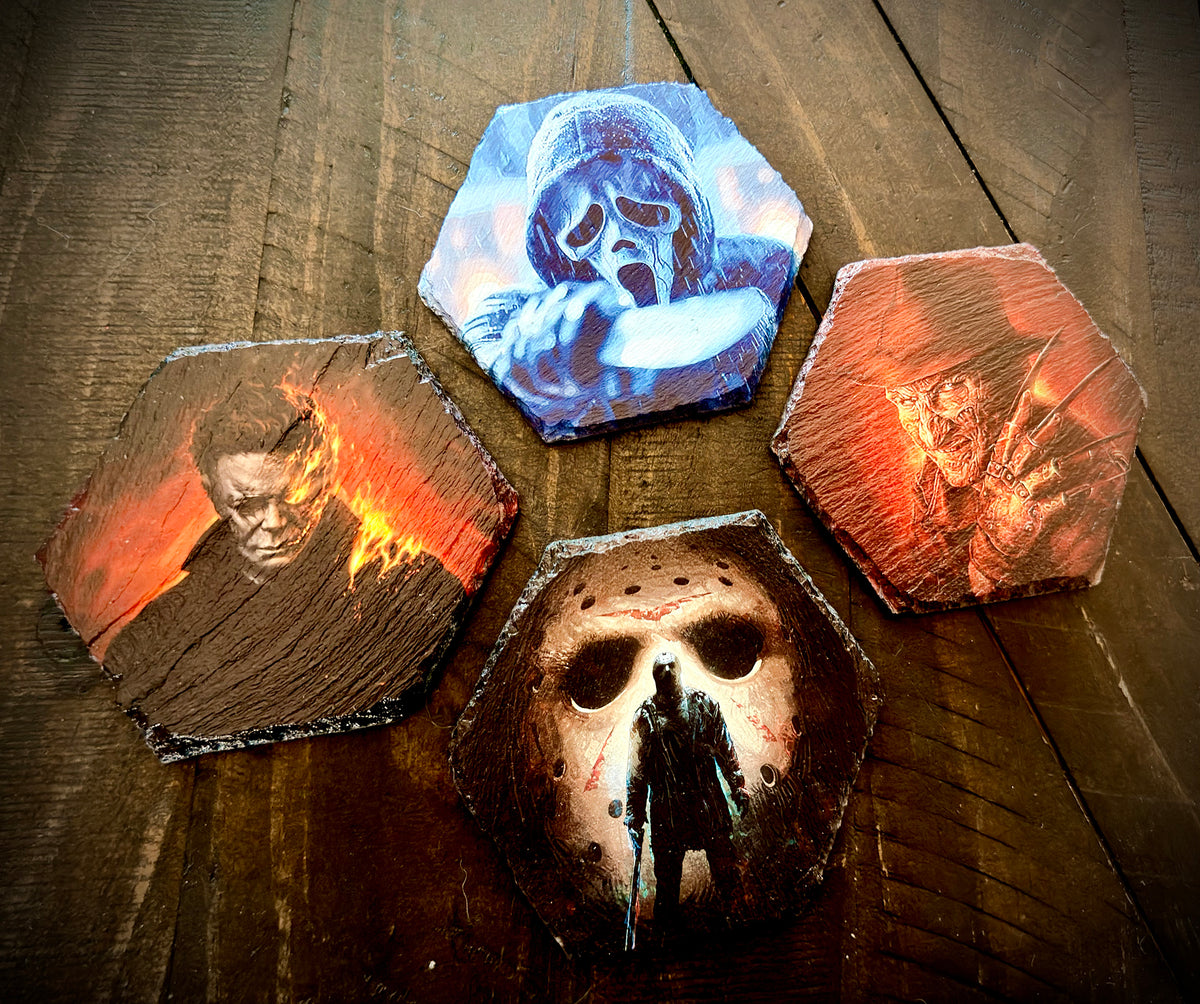 Slate Coaster Set - Icons of Horror Full Color UV ink