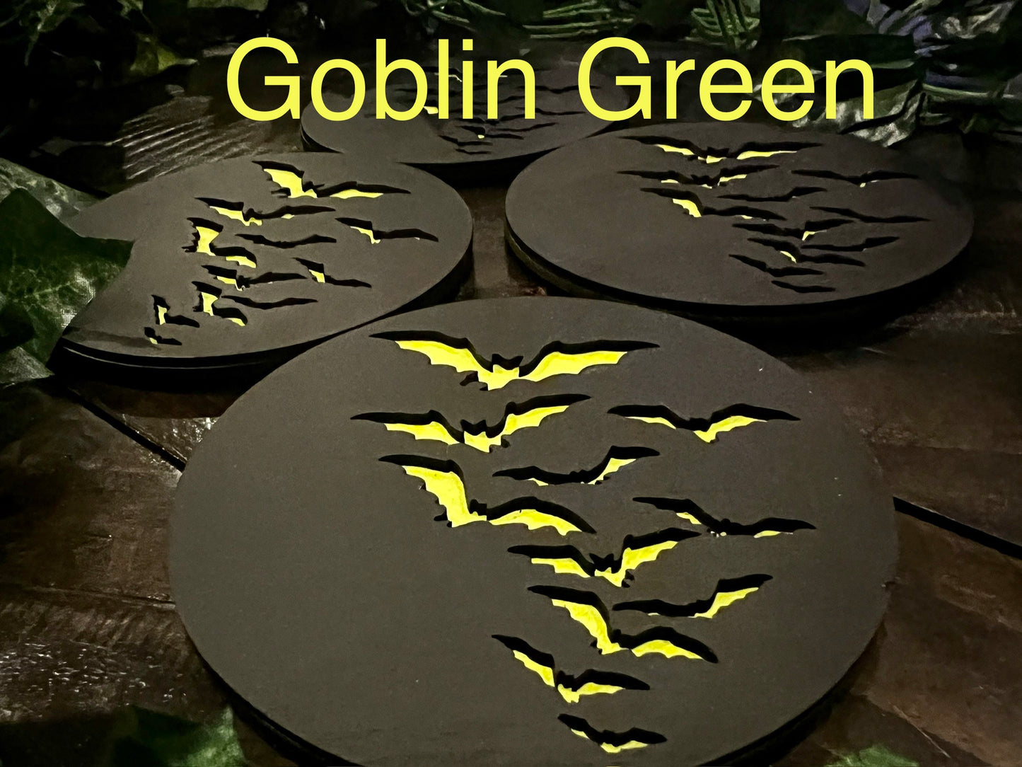 Coaster Set - 3D Engraved Bats Wooden with Cork back (set of 4)