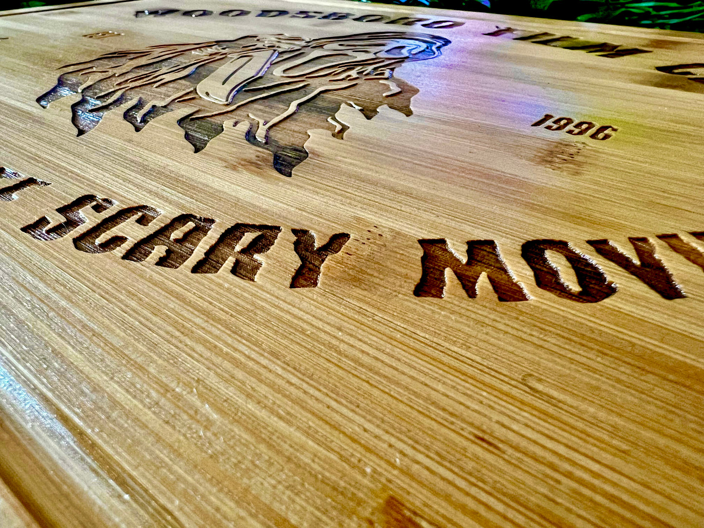 Cutting / Charcuterie Board - Woodsboro Film Club engraved on Bamboo- Ghostface Scream