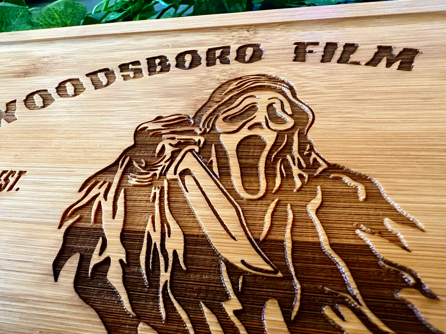 Cutting / Charcuterie Board - Woodsboro Film Club engraved on Bamboo- Ghostface Scream