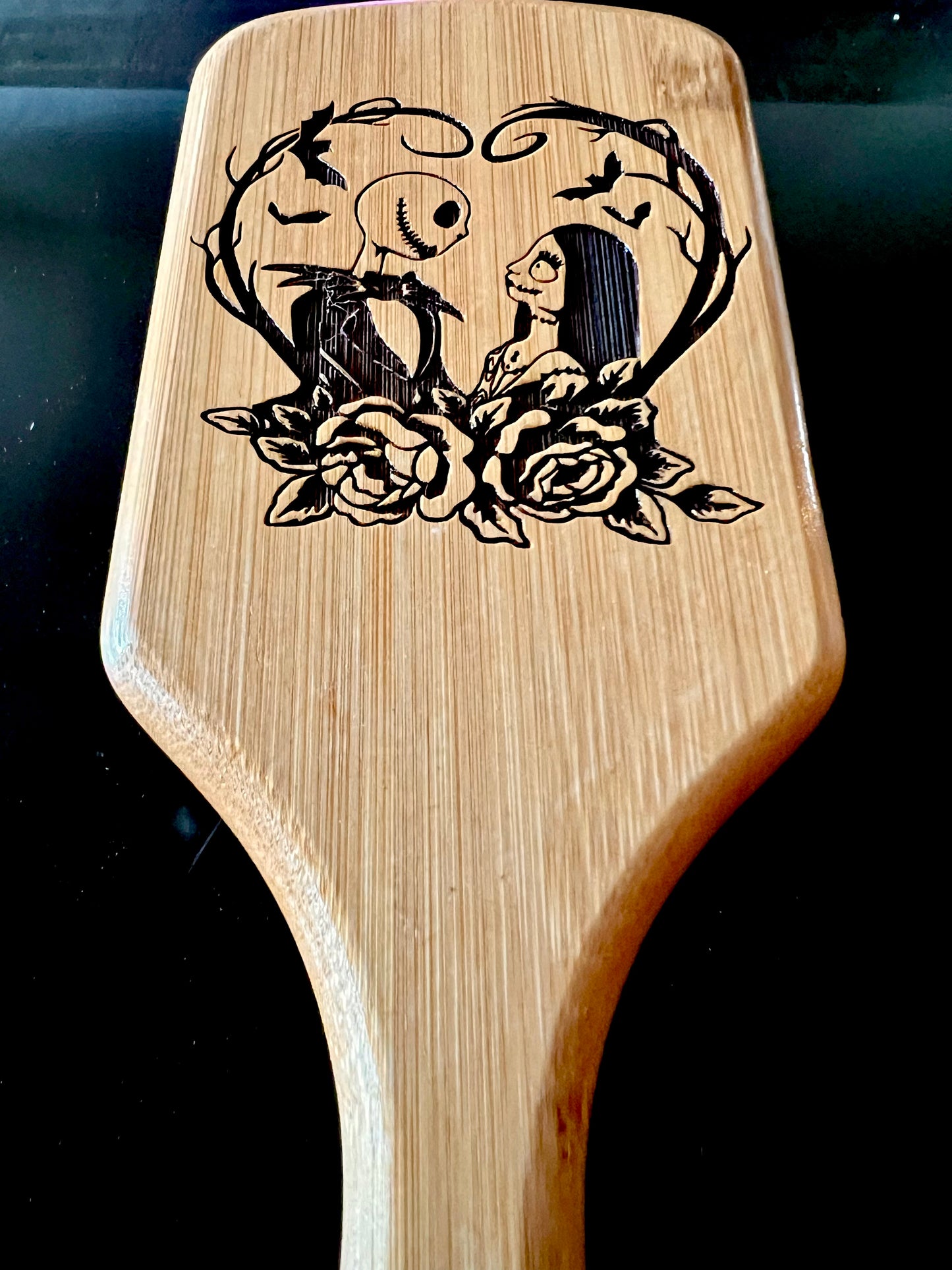 Hairbrush - Jack & Sally Engraved on large bamboo paddle
