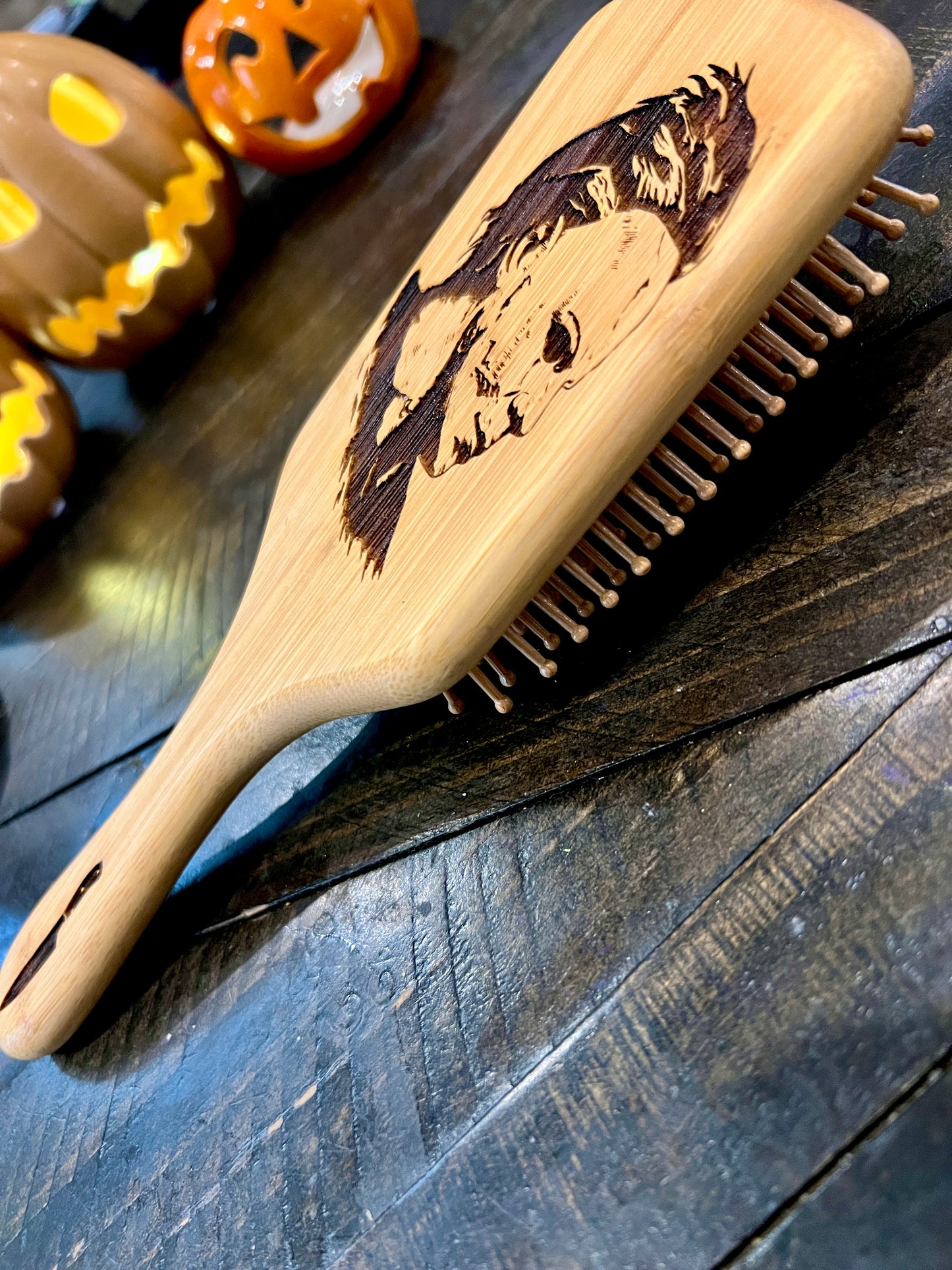 Hairbrush - Michael Myers Design Engraved on Bamboo Handle Halloween