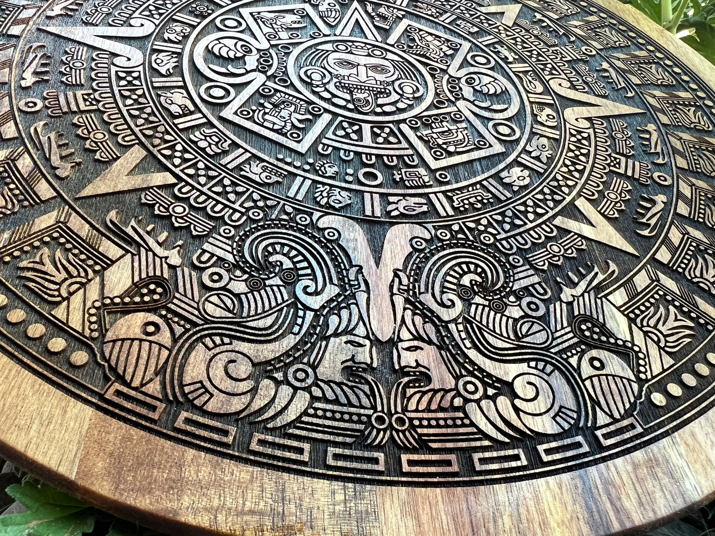 Charcuterie & Cutting Board - Aztec Calendar engraved on beautiful round acacia
