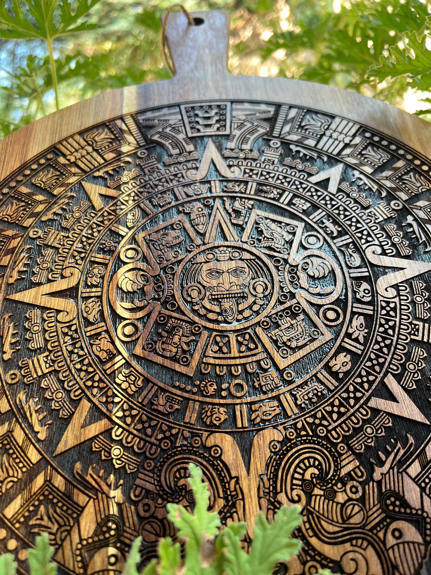Charcuterie & Cutting Board - Aztec Calendar engraved on beautiful round acacia