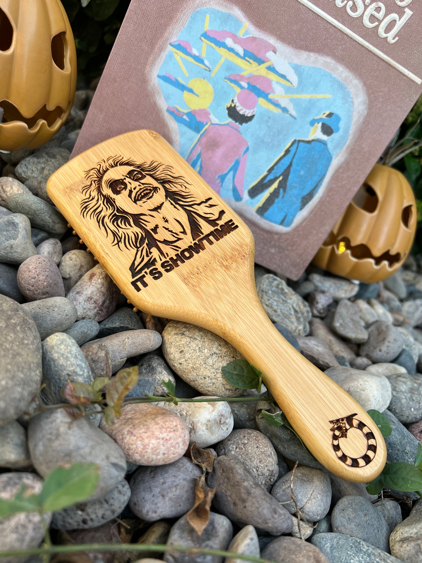 Hairbrush - Beetlejuice "It's Showtime" Engraved on Bamboo Handle