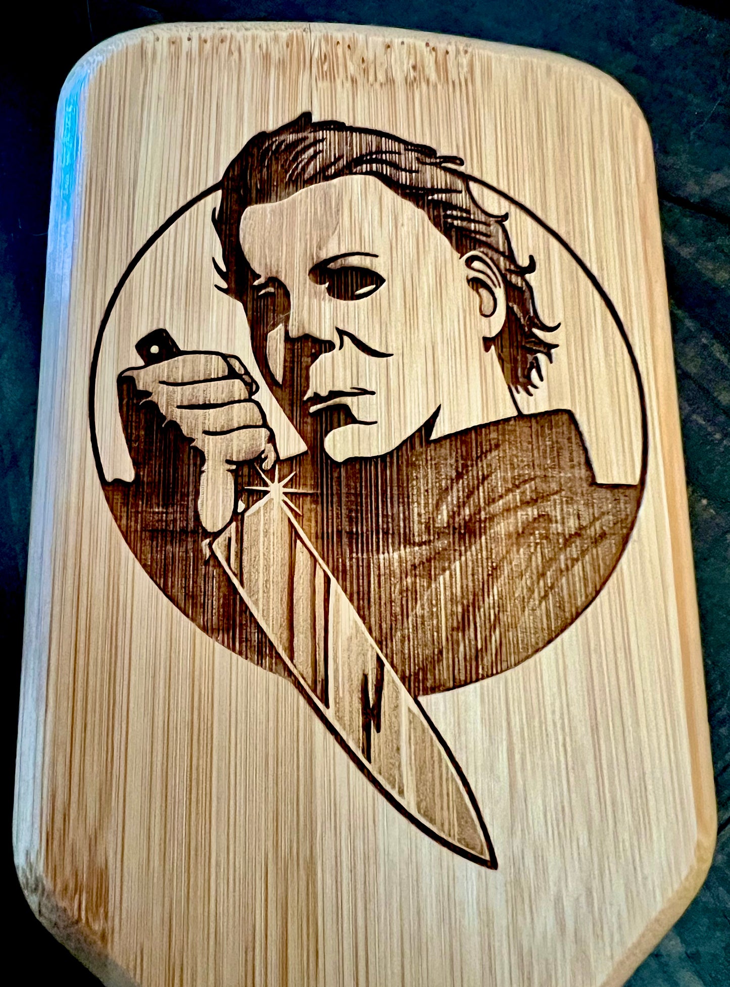 Hairbrush - Michael Myers Design Engraved on Bamboo Handle Halloween