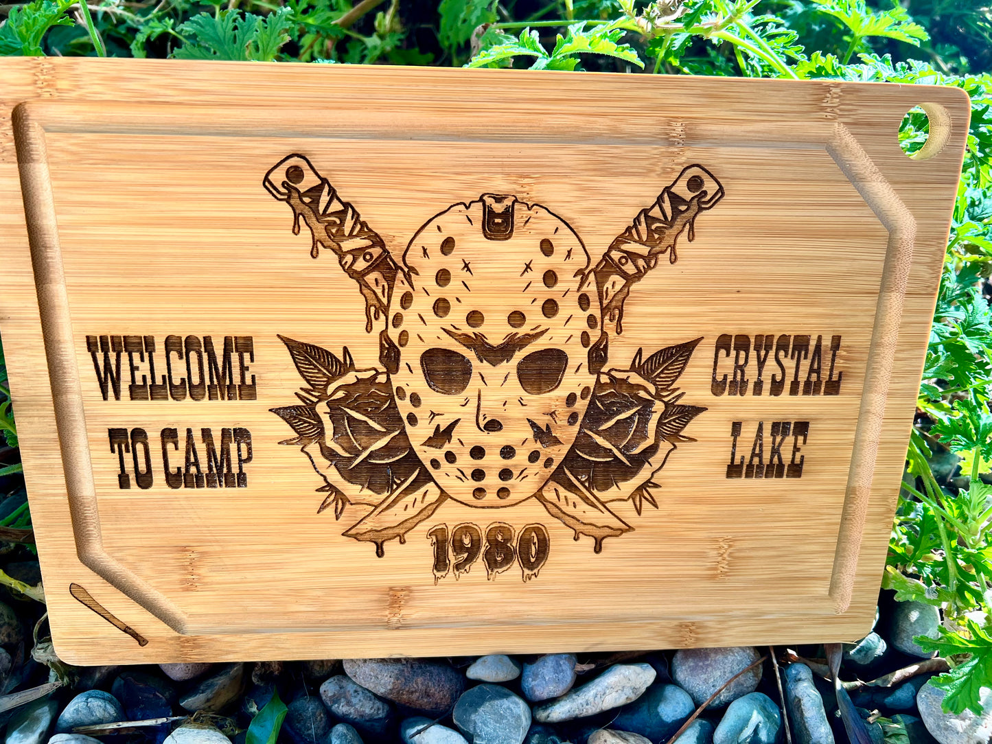 Cutting / Charcuterie Board - Camp Crystal Lake engraved on heavy duty Bamboo Jason Vorhees