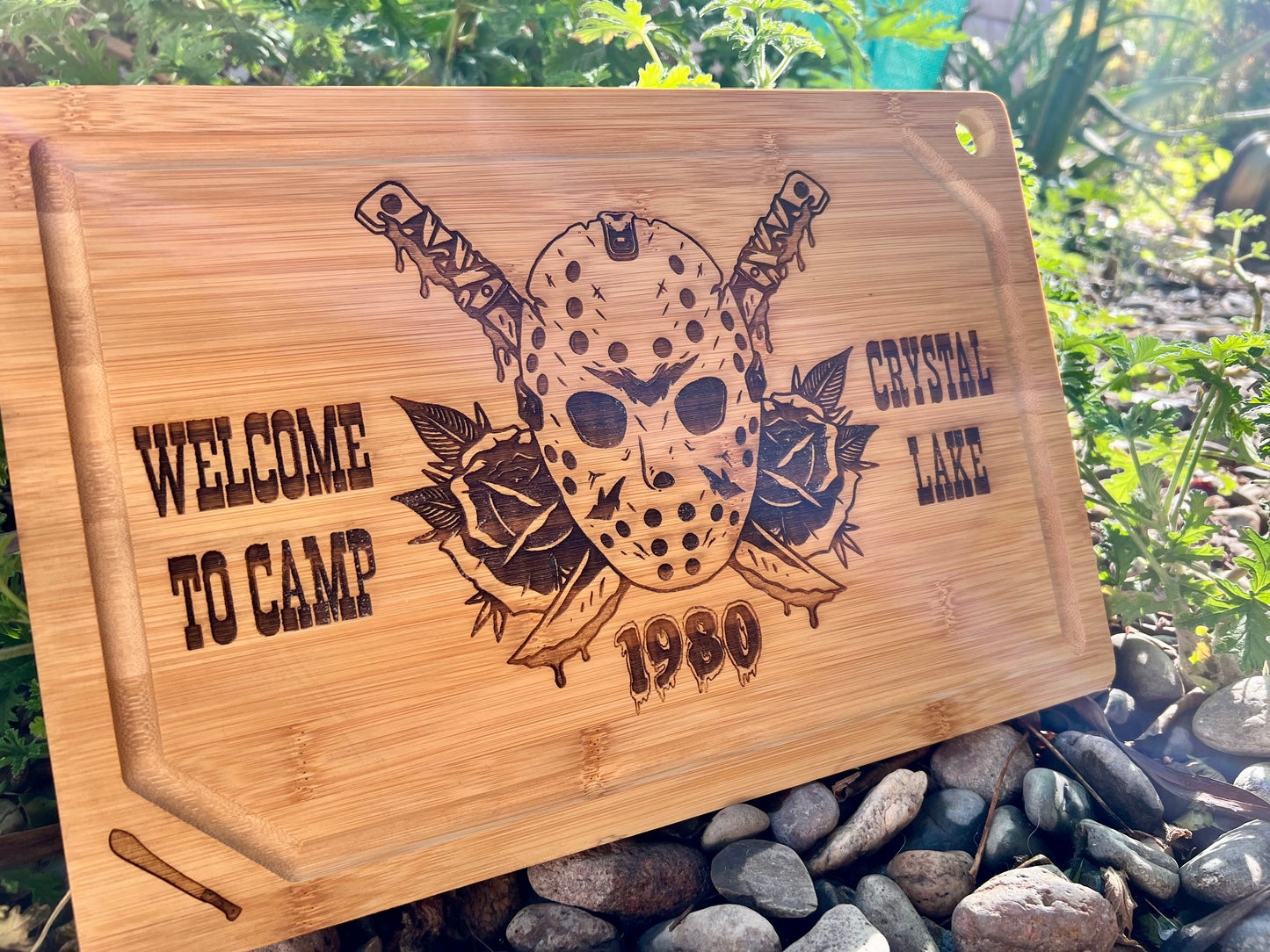 Cutting / Charcuterie Board - Camp Crystal Lake engraved on heavy duty Bamboo Jason Vorhees