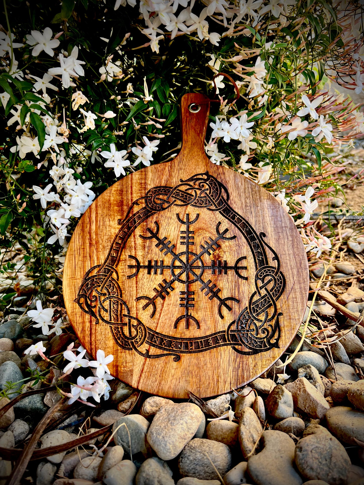 Charcuterie & Cutting Board - Aegishjalmr Helm of Awe and Terror" engraved on beautiful Acacia