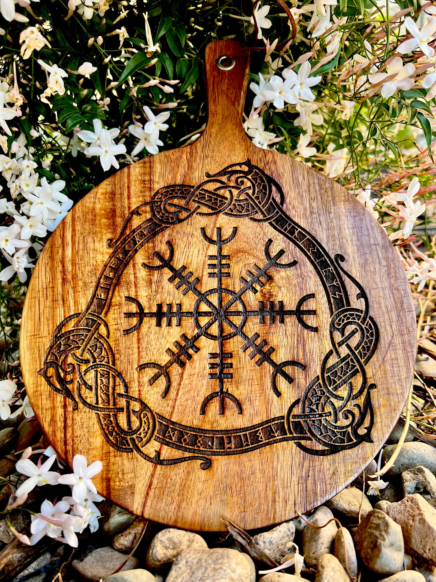 Charcuterie & Cutting Board - Aegishjalmr Helm of Awe and Terror" engraved on beautiful Acacia