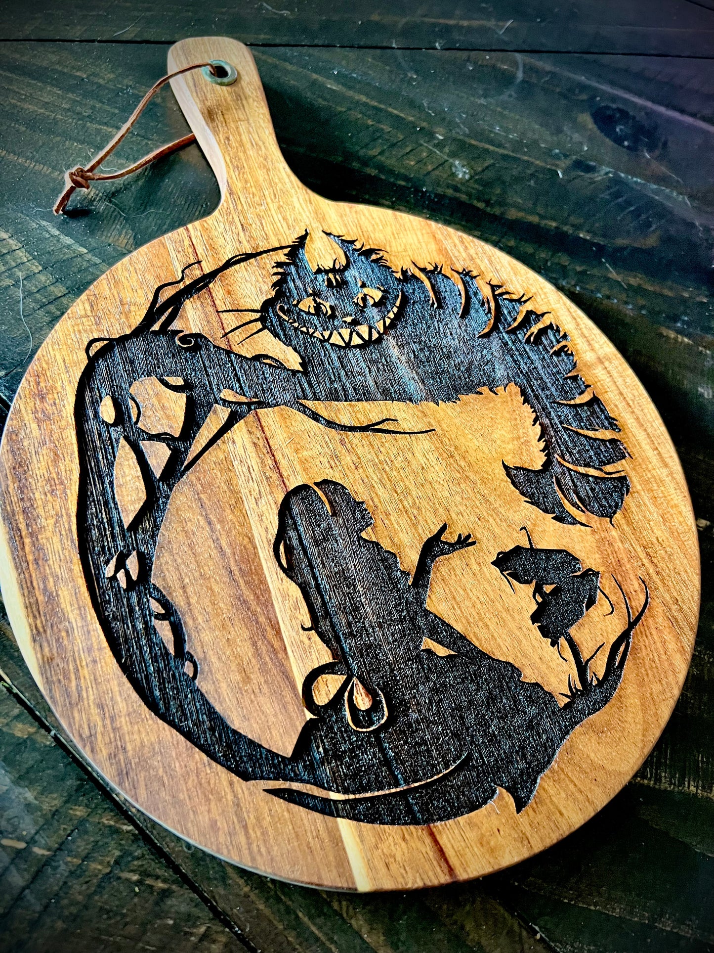 Charcuterie & Cutting Board - Alice in Wonderland engraved on beautiful Acacia wood