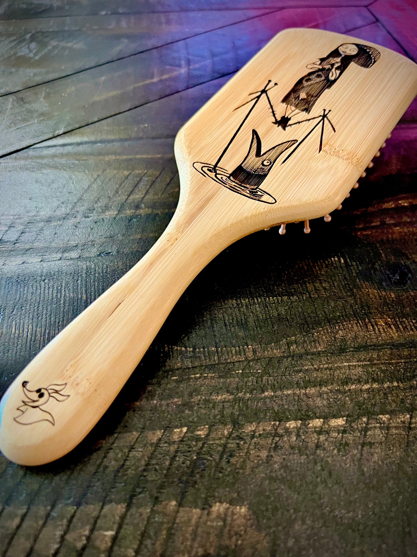 Hairbrush - Nightmare Before Christmas Tightrope Sally (Haunted Mansion) Engraved on large bamboo paddle
