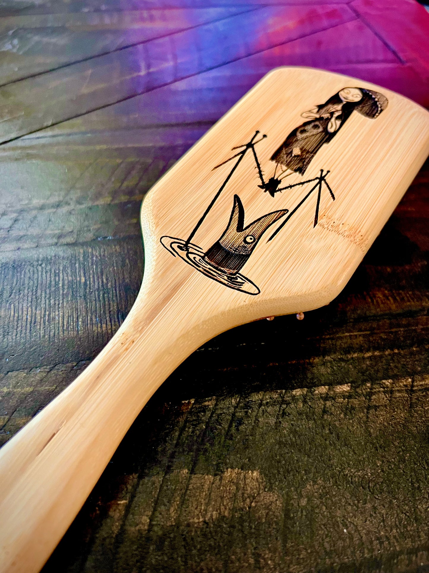 Hairbrush - Nightmare Before Christmas Tightrope Sally (Haunted Mansion) Engraved on large bamboo paddle