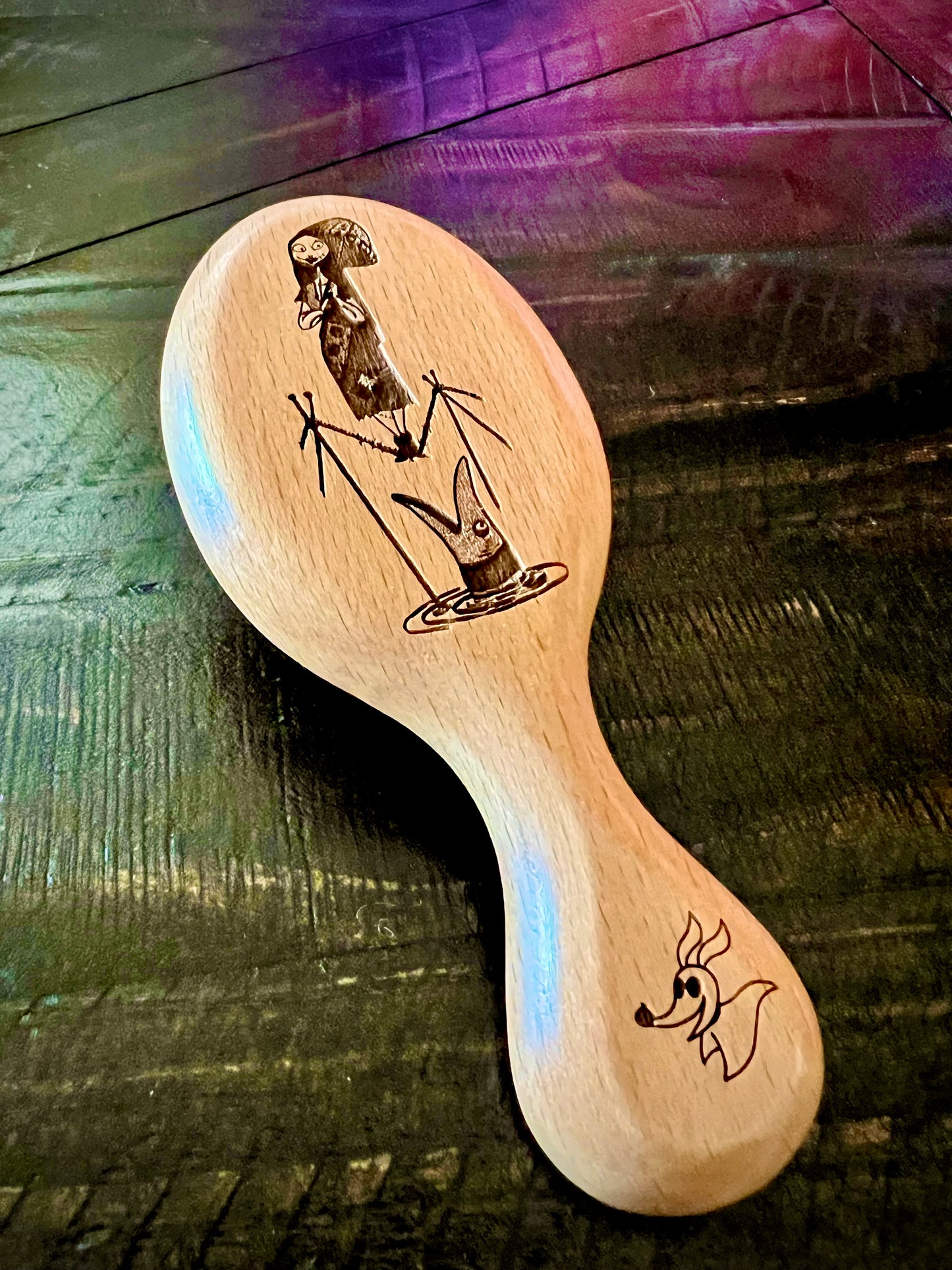 Travel Size Hairbrush - Nightmare Before Christmas Sally Tightrope Walking (Haunted Mansion) engraving with boar bristles (Copy)