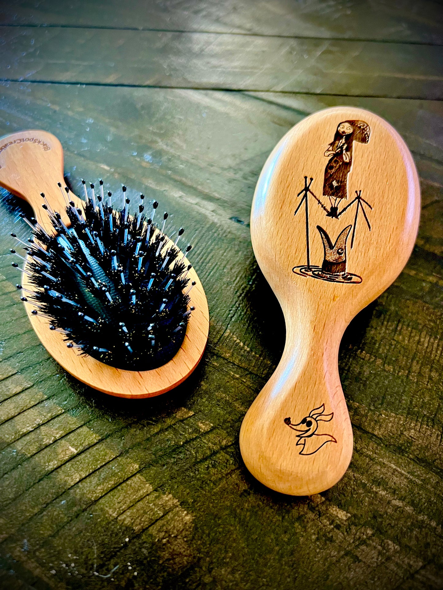 Travel Size Hairbrush - Nightmare Before Christmas Sally Tightrope Walking (Haunted Mansion) engraving with boar bristles (Copy)