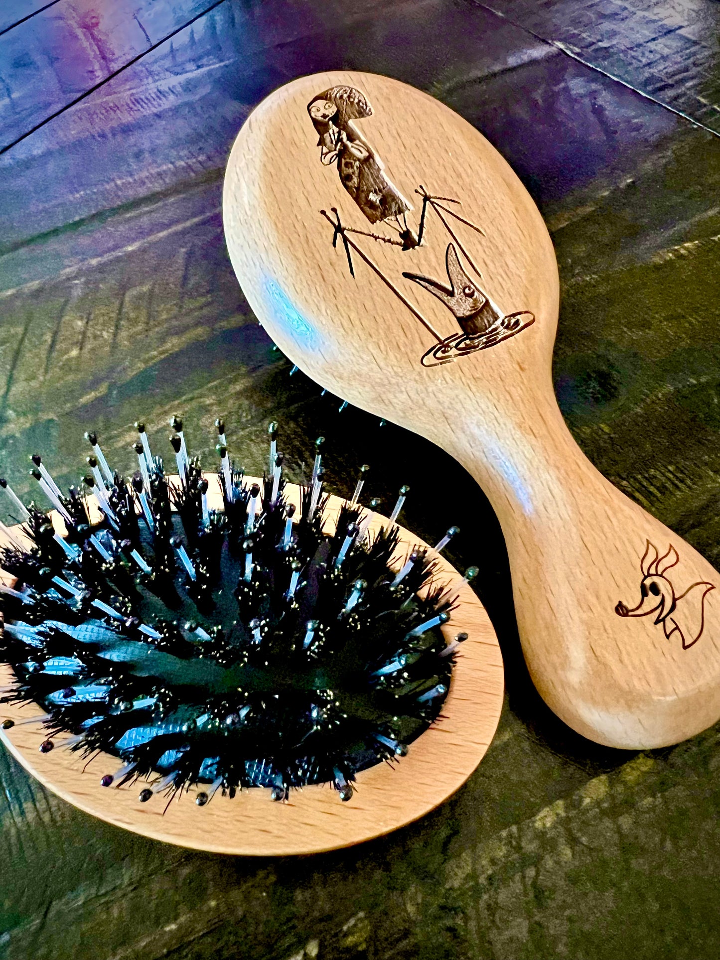 Travel Size Hairbrush - Nightmare Before Christmas Sally Tightrope Walking (Haunted Mansion) engraving with boar bristles (Copy)
