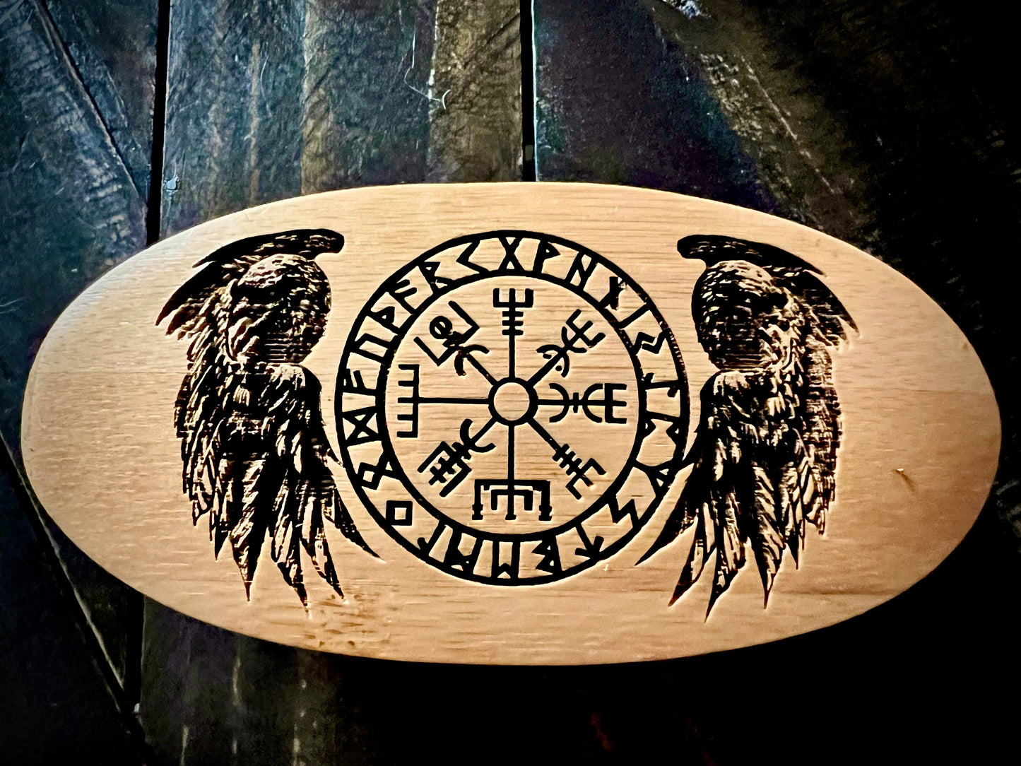 Beard Brush - Vegvisir Odin's Ravens Engraved (Kit) Viking