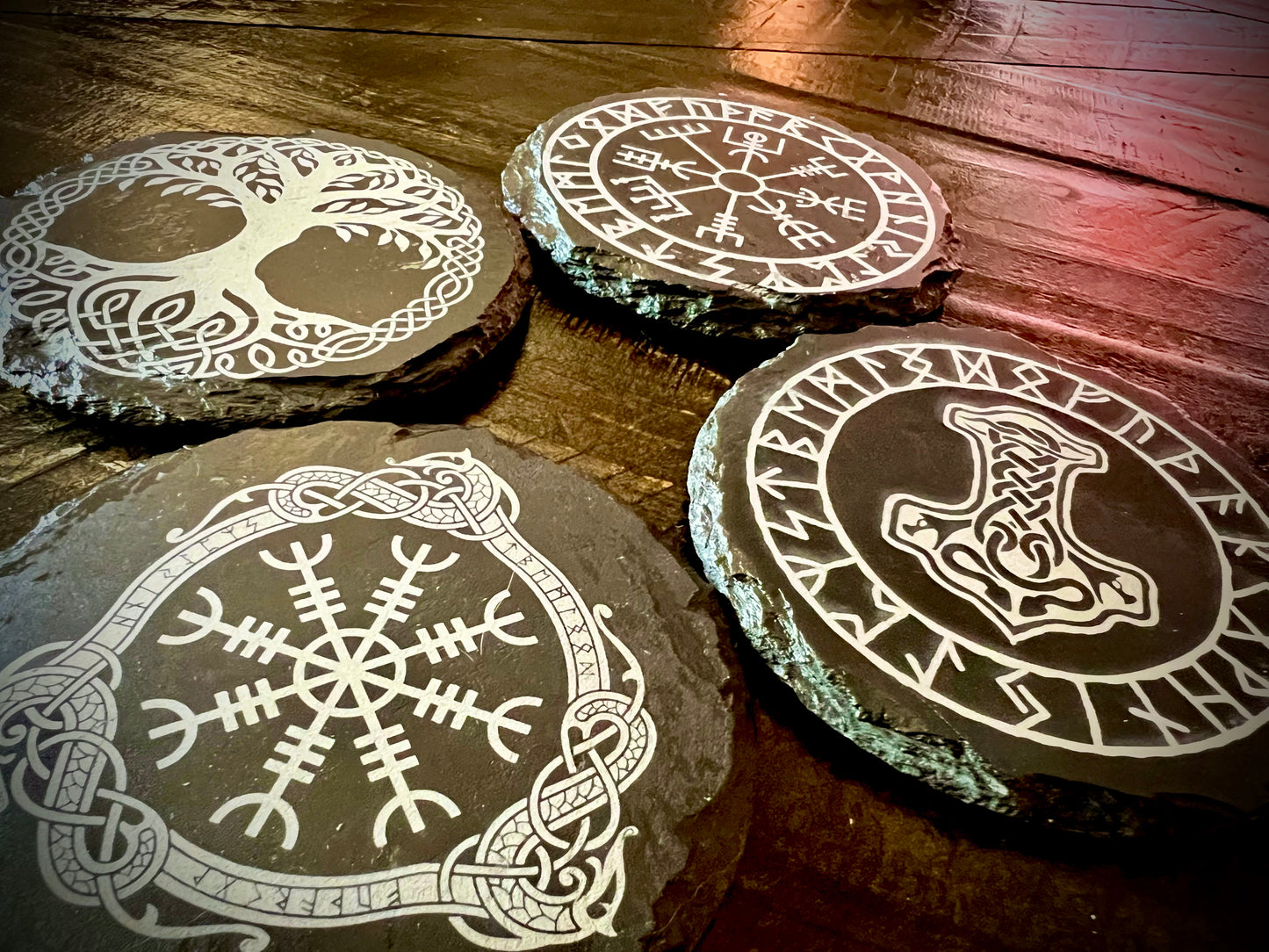 Coaster Set - Norse Symbols etched on Slate (set of four) Viking