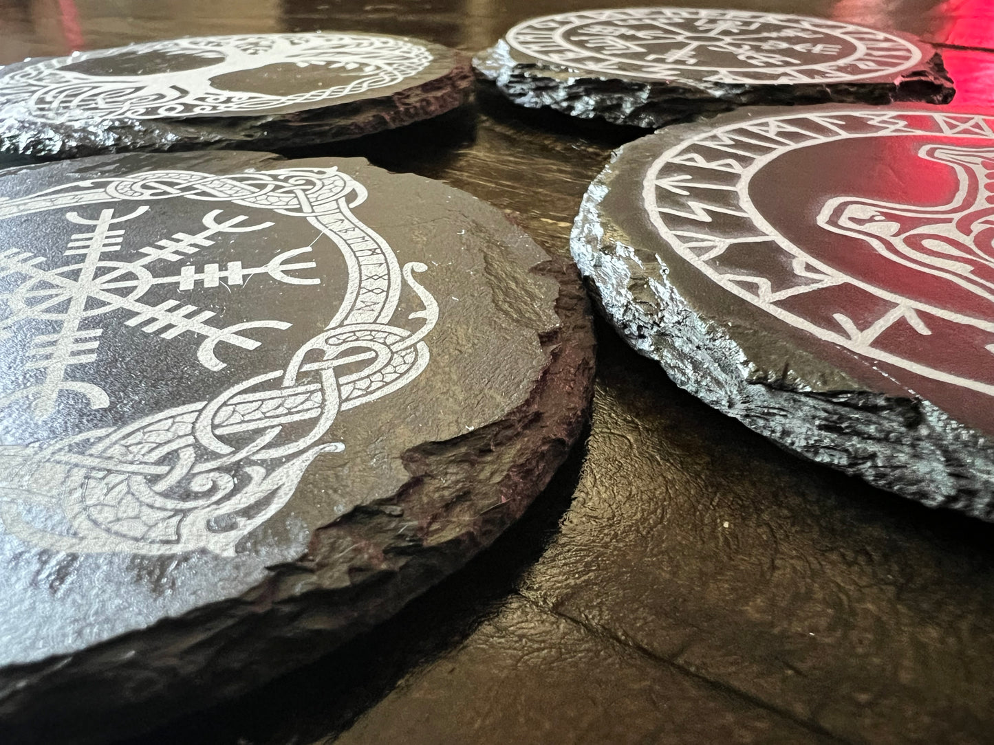 Coaster Set - Norse Symbols etched on Slate (set of four) Viking
