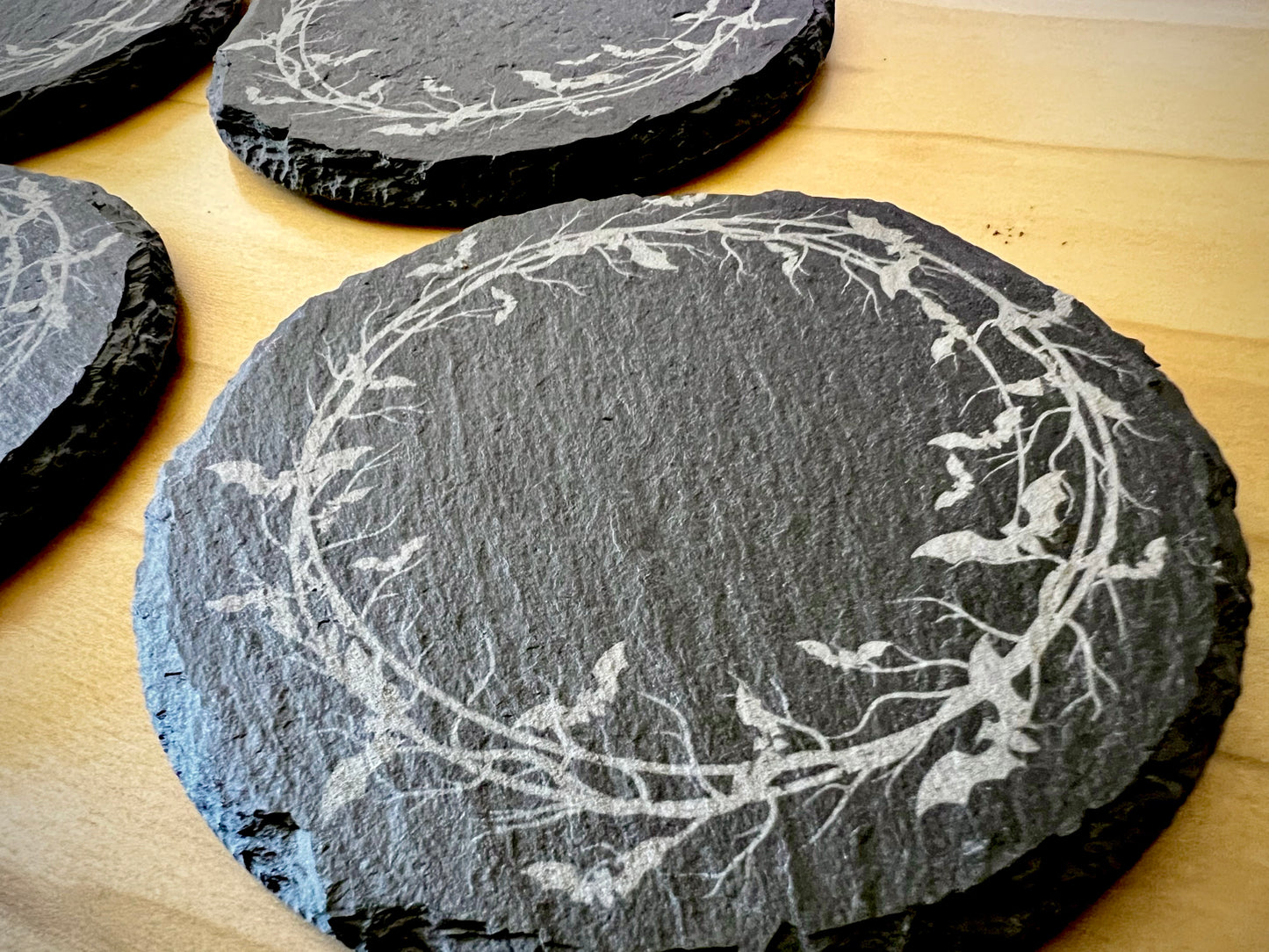 Coaster Set - Ring of bats engraved on slate (Set of 4)