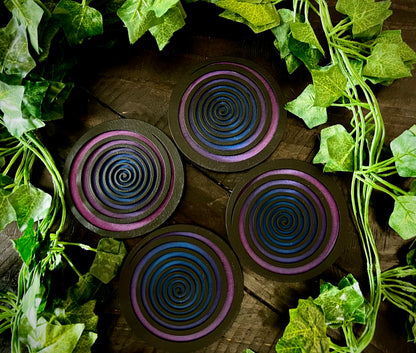 Coaster Set - 3D Psycho Swirls Dual Layer Sealed Wood with Cork Backing
