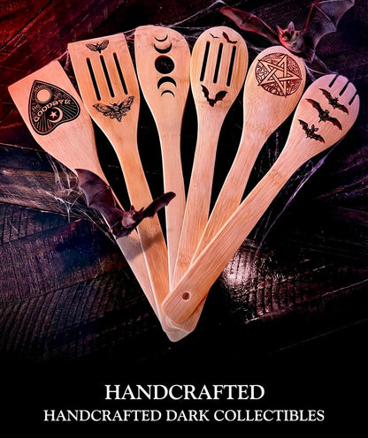 Wooden Utensil Set - Spooky Season Desing Engraved Bamboo