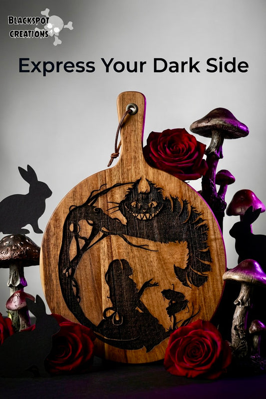 Charcuterie & Cutting Board - Alice in Wonderland engraved on beautiful Acacia wood