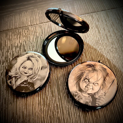 Compact Pocket Mirror - Chucky & Tiffany Dual Sided Metal Engraved