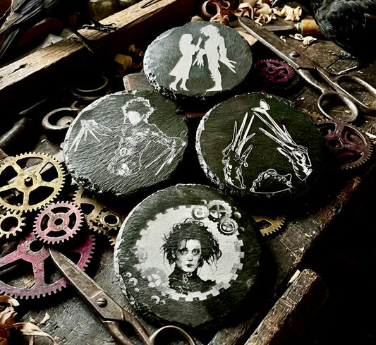 Coaster Set - Edward Scissorhands engraved on Slate (set of four)