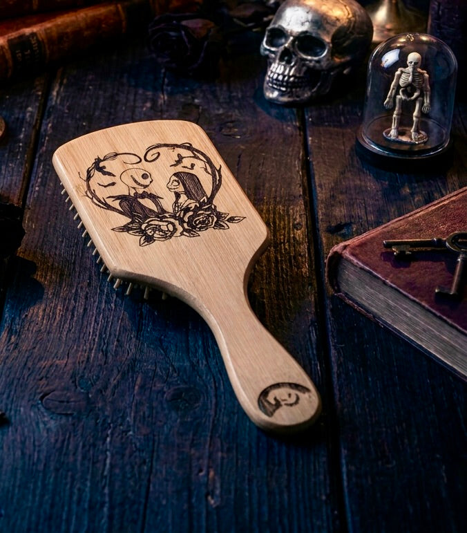 Hairbrush - Jack & Sally Engraved on large bamboo paddle