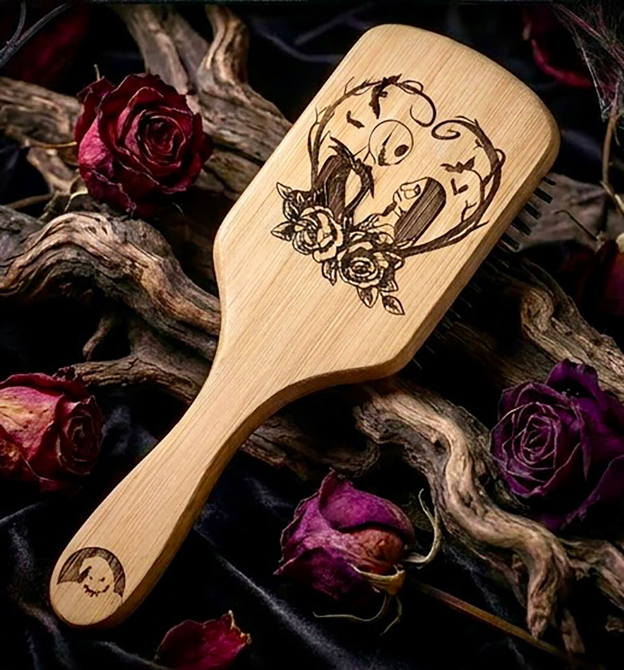 Hairbrush - Jack & Sally Engraved on large bamboo paddle