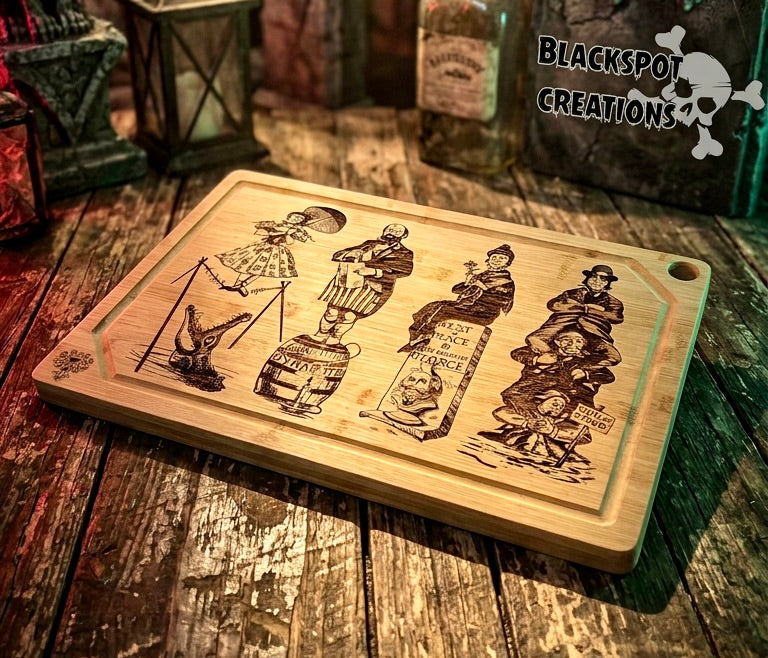 Cutting / Charcuterie Board - Haunted Stretching Portraits engraved on heavy duty bamboo
