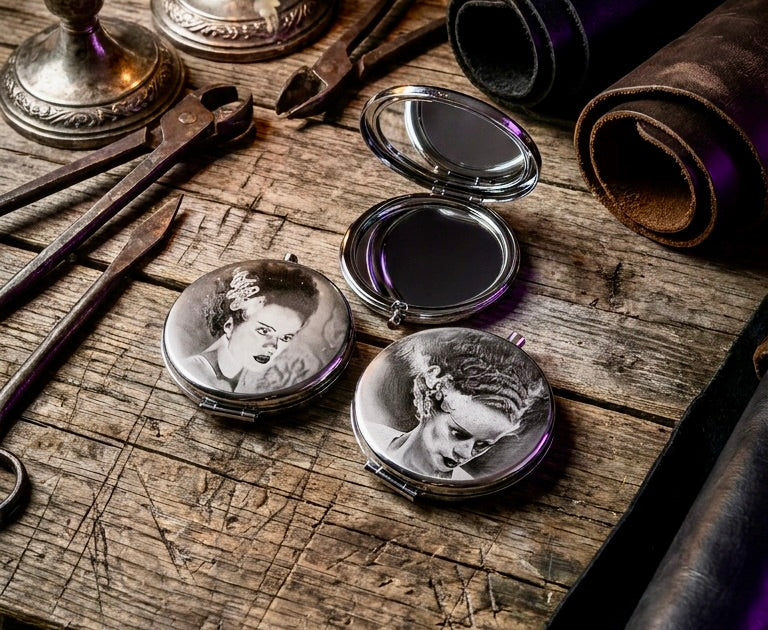 Compact Pocket Mirror - Bride of Frankenstein Dual Sided Metal Engraved