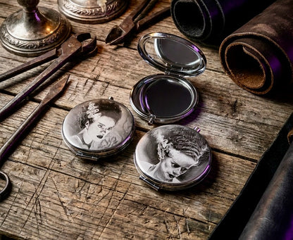 Compact Pocket Mirror - Bride of Frankenstein Dual Sided Metal Engraved