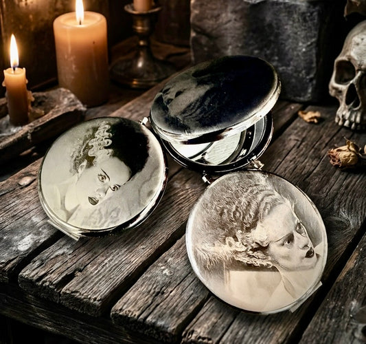 Compact Pocket Mirror - Bride of Frankenstein Dual Sided Metal Engraved