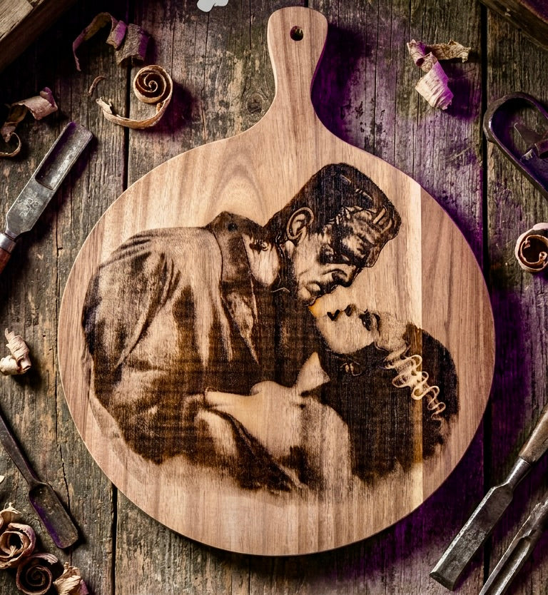 Charcuterie & Cutting Board - Bride and Monster engraved on beautiful Acacia wood