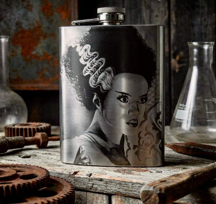 Flask - Bride of Frankenstein Stainless Steel 8oz (includes funnel)