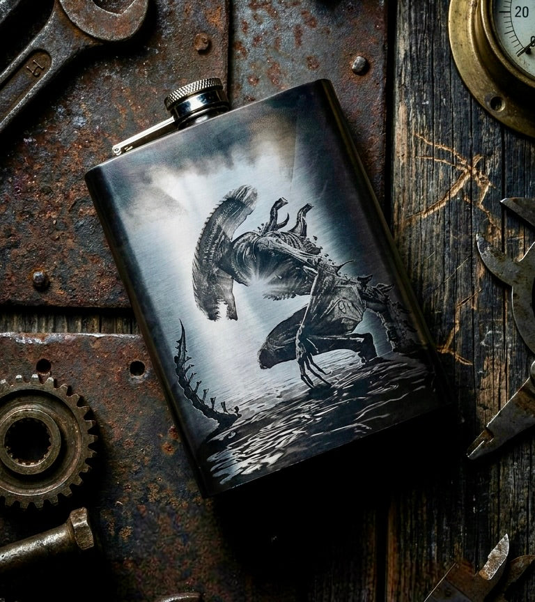 Flask - Alien Xenomorph design 2 Stainless Steel 8oz (includes funnel)