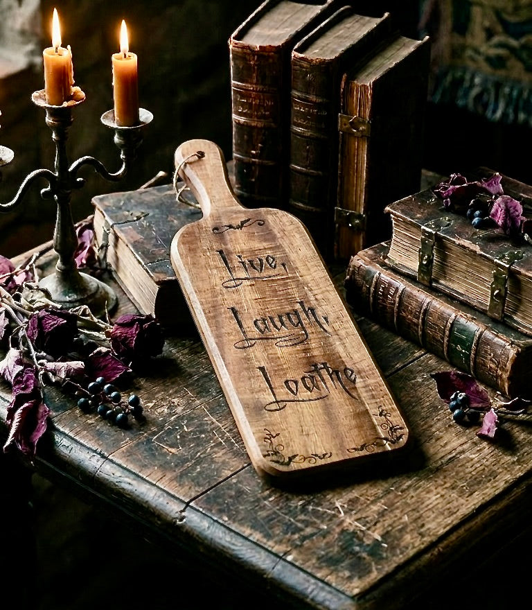 Charcuterie Board - “Live, Laugh, Loathe" engraved on beautiful Acacia Paddle Shaped Board Funny bats 16” X 5” Serving Tray