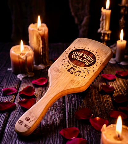 Hairbrush - One Wish Willow  engraved on large bamboo paddle brush with Bamboo Bristles Obsession
